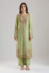 Buy_Anamika Khanna_Green Embroidery, Sequins, Beads, Stones, Zari, Metallic Thread Mint Kurta Set _Online_at_Aza_Fashions