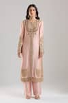 Shop_Anamika Khanna_Pink Embroidery, Beads, Zari, Sequins Round Neck Kurta Set _Online_at_Aza_Fashions