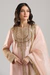 Anamika Khanna_Pink Embroidery, Beads, Zari, Sequins Round Neck Kurta Set _at_Aza_Fashions