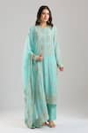 Buy_Anamika Khanna_Blue Embroidery, Metallic Thread, Sequins, Zari Round Neck Sky Kurta Set _Online_at_Aza_Fashions