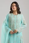 Anamika Khanna_Blue Embroidery, Metallic Thread, Sequins, Zari Round Neck Sky Kurta Set _at_Aza_Fashions