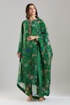 Buy_Anamika Khanna_Emerald Green Beads, Foil Printing Mandarin Collar Printed Kurta Set_at_Aza_Fashions