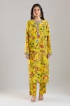 Anamika Khanna_Yellow Beads Round Neck Mustard Printed Kurta Set _Online_at_Aza_Fashions