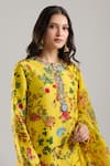 Buy_Anamika Khanna_Yellow Beads Round Neck Mustard Printed Kurta Set _Online_at_Aza_Fashions