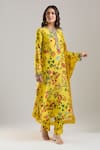 Shop_Anamika Khanna_Yellow Beads Round Neck Mustard Printed Kurta Set _Online_at_Aza_Fashions