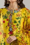 Anamika Khanna_Yellow Beads Round Neck Mustard Printed Kurta Set _at_Aza_Fashions