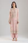 Buy_Anamika Khanna_Pink Embroidery Round Neck Kurta Set _Online_at_Aza_Fashions