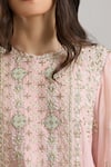 Anamika Khanna_Pink Embroidery Round Neck Kurta Set _at_Aza_Fashions