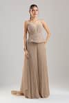 Buy_Tarun Tahiliani_Gold Sweetheart Neck Shimmer Champagne Trouser Corset Set _at_Aza_Fashions