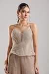 Buy_Tarun Tahiliani_Gold Sweetheart Neck Shimmer Champagne Trouser Corset Set _Online_at_Aza_Fashions