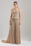 Shop_Tarun Tahiliani_Gold Sweetheart Neck Shimmer Champagne Trouser Corset Set _Online_at_Aza_Fashions