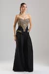 Buy_Tarun Tahiliani_Black Embroidery, Zari Sweetheart Neck Peplum Corset Trouser Set _at_Aza_Fashions