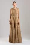Tarun Tahiliani_Gold Embroidery, Beads Round Neck Jumpsuit _at_Aza_Fashions