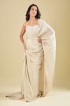 Buy_Mishru_Ivory Embroidery Sweetheart Neck Corset With Pre-draped Saree _at_Aza_Fashions
