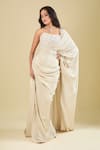 Shop_Mishru_Ivory Embroidery Sweetheart Neck Corset With Pre-draped Saree _Online_at_Aza_Fashions