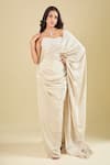 Mishru_Ivory Embroidery Sweetheart Neck Corset With Pre-draped Saree _at_Aza_Fashions