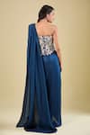 Shop_Mishru_Blue Embroidery Sweetheart Neck Corset With Pre-draped Saree _at_Aza_Fashions