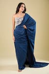 Mishru_Blue Embroidery Sweetheart Neck Corset With Pre-draped Saree _Online_at_Aza_Fashions