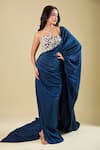 Buy_Mishru_Blue Embroidery Sweetheart Neck Corset With Pre-draped Saree _Online_at_Aza_Fashions