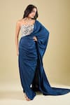 Shop_Mishru_Blue Embroidery Sweetheart Neck Corset With Pre-draped Saree _Online_at_Aza_Fashions