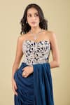 Mishru_Blue Embroidery Sweetheart Neck Corset With Pre-draped Saree _at_Aza_Fashions
