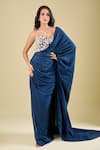 Buy_Mishru_Blue Embroidery Sweetheart Neck Corset With Pre-draped Saree _at_Aza_Fashions