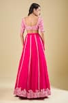 Shop_Mishru_Fuchsia Embroidery Leaf Neck Stripe Lehenga Set _at_Aza_Fashions