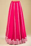 Buy_Mishru_Fuchsia Embroidery Leaf Neck Stripe Lehenga Set _Online_at_Aza_Fashions