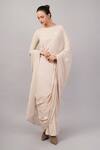 Buy_Abraham And Thakore_Beige Viscose Georgette Sequins Polka Dot Saree _Online_at_Aza_Fashions