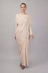 Buy_Abraham And Thakore_Beige Viscose Georgette Sequins Polka Dot Saree _at_Aza_Fashions