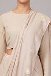 Abraham And Thakore_Beige Viscose Georgette Sequins Polka Dot Saree _at_Aza_Fashions
