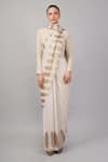 Abraham And Thakore_Beige Viscose Georgette Sequins Brushstroke Pattern Saree _Online_at_Aza_Fashions