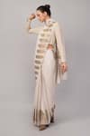 Shop_Abraham And Thakore_Beige Viscose Georgette Sequins Brushstroke Pattern Saree _Online_at_Aza_Fashions