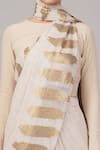 Abraham And Thakore_Beige Viscose Georgette Sequins Brushstroke Pattern Saree _at_Aza_Fashions