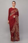Buy_Abraham And Thakore_Maroon Viscose Georgette Gota Patti Dash Saree _at_Aza_Fashions