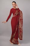 Abraham And Thakore_Maroon Viscose Georgette Gota Patti Dash Saree _Online_at_Aza_Fashions