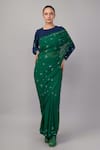 Abraham And Thakore_Green Viscose Georgette Sequins French Cut Embellished Saree _Online_at_Aza_Fashions
