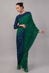 Buy_Abraham And Thakore_Green Viscose Georgette Sequins French Cut Embellished Saree _at_Aza_Fashions