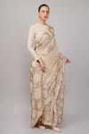 Buy_Abraham And Thakore_Beige Viscose Georgette Sequins French Cut Rings Embellished Saree _Online_at_Aza_Fashions