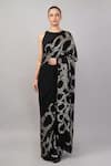 Buy_Abraham And Thakore_Black Viscose Georgette Stones French Cut Rings Embellished Saree _at_Aza_Fashions
