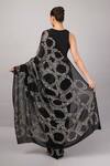 Shop_Abraham And Thakore_Black Viscose Georgette Stones French Cut Rings Embellished Saree _at_Aza_Fashions