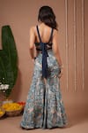 Shop_Ahi Clothing_Navy Crepe Crystals, Stones V-, Open Floral Print Jacket And Sharara Set _at_Aza_Fashions