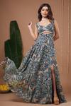 Ahi Clothing_Multi Color Georgette Sweetheart Neck Floral Print Dress And Bustier Set _at_Aza_Fashions