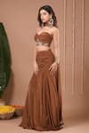 Shop_Ahi Clothing_Brown Crepe Sequins, Embroidery, Stones, Fabric Flowers Corset And Skirt Set _Online_at_Aza_Fashions