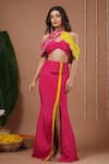 Buy_Ahi Clothing_Pink Crepe Sweetheart , Halter Embroidered Cape And Skirt Set _at_Aza_Fashions