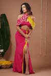 Buy_Ahi Clothing_Pink Crepe Sweetheart , Halter Embroidered Cape And Skirt Set _Online_at_Aza_Fashions