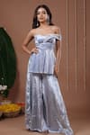 Ahi Clothing_Sky Blue Velvet Embroidery, Mirrors, Tassels Floral Jacket And Palazzo Set _Online_at_Aza_Fashions