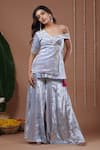 Buy_Ahi Clothing_Sky Blue Velvet Embroidery, Mirrors, Tassels Floral Jacket And Palazzo Set _Online_at_Aza_Fashions