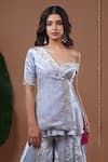 Shop_Ahi Clothing_Sky Blue Velvet Embroidery, Mirrors, Tassels Floral Jacket And Palazzo Set _Online_at_Aza_Fashions