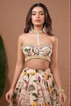 Ahi Clothing_Beige Organza Beads, Sequins Sweetheart Neck Floral Pattern Top With Lehenga _at_Aza_Fashions